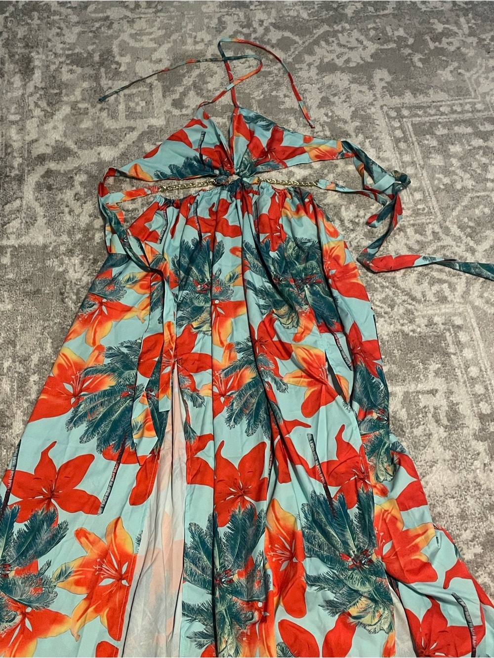 Tropical Red Floral Halter Kids One-Piece